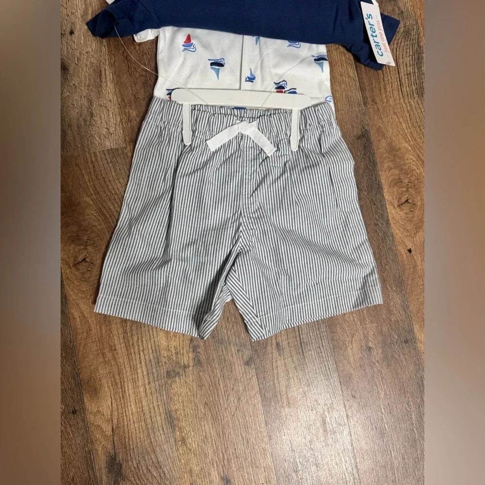 Carter’s Baby 3-Piece Set Bodysuit, Tee & Shorts, Blue,Size 24 Months, NWT